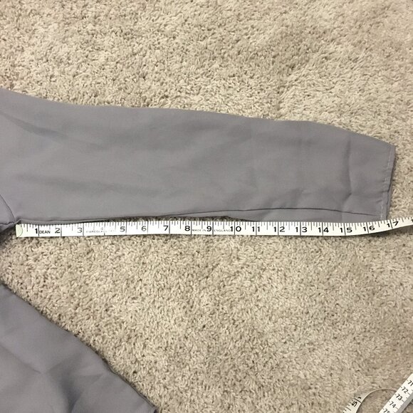 Grey Semi Sheer Lightweight Zip Collar Droptail Hem Blouse - Picture 16 of 16